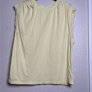 Sundry Pale Yellow Muscle Tee Boxy Relaxed with Lace Detail on Sleeve. CottonUSA